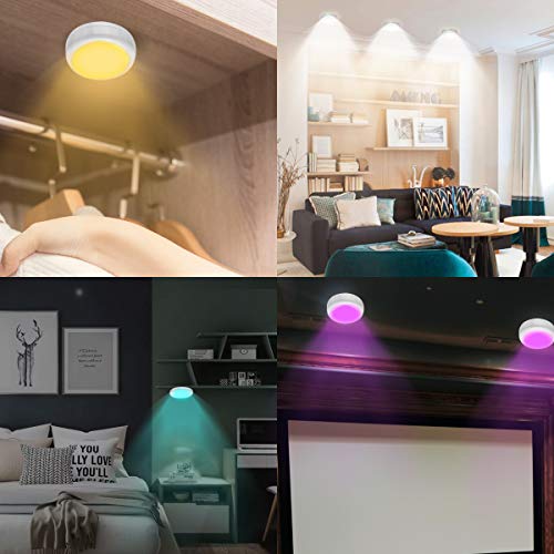 Puck Lights, Cadrim 13 Colors Changeable LED Puck lightings Battery Powered Dimmable Under Cabinet Lights, Battery Powered Under Counter Lights with 2 Wireless Remote Controls for Kitchen(6 Pack)