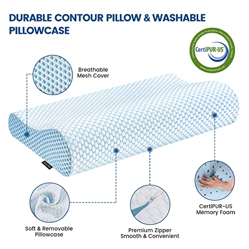 Memory Foam Pillows Neck Pillow Bed Pillow for Sleeping, Ergonomic Cervical Contour Pillow Neck Support Pillow for Side Back Stomach Sleeper, Orthopedic Pillow for Neck and Shoulder Pain