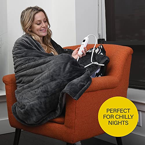 Heated Blanket, Machine Washable Extremely Soft and Comfortable Electric Blanket Throw Fast Heating with Hand Controller 10 Heating Settings and auto Shut-Off (Gray, 50 x 60)