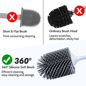 Toilet Brush, 2 Pack Toilet Bowl Brush and Holder with Ventilated Holder, Bathroom Accessories Toilet Bowl Cleaners with Silicone Bristles, Cleaning Supplies Toilet Cleaner Brush for Deep Cleaning