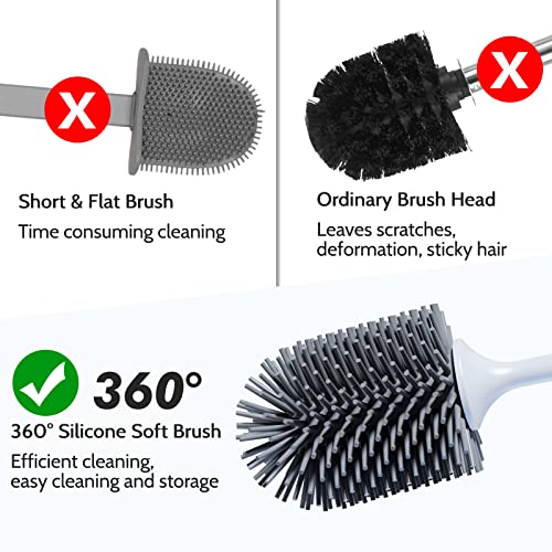 Toilet Brush, 2 Pack Toilet Bowl Brush and Holder with Ventilated Holder, Bathroom Accessories Toilet Bowl Cleaners with Silicone Bristles, Cleaning Supplies Toilet Cleaner Brush for Deep Cleaning