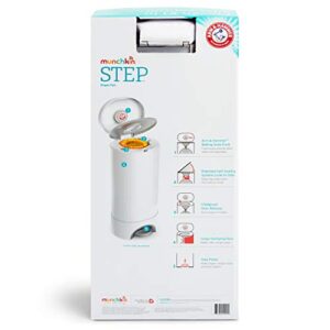 Munchkin Step Diaper Pail Powered by Arm & Hammer, #1 in Odor Control, Award-Winning, Includes 1 Refill Ring and 1 Snap, Seal & toss Bag