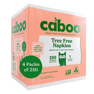 caboo tree free bamboo paper napkins, 4 packs of 250, 1000 total napkins, eco friendly, sustainable, and disposable kitchen napkins