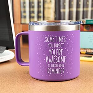 Inspirational Gifts for Women –Stainless Steel Coffee Purple Mug/Tumbler 14oz “Sometimes You Forget You’re Awesome” – Idea, Thank You, Motivational, Best Friend, Her, Female, Friendship, Birthday