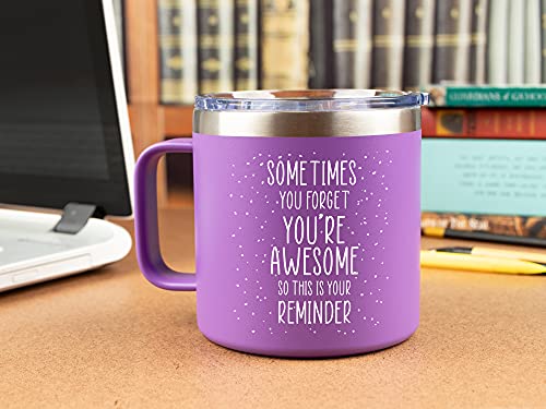 Inspirational Gifts for Women –Stainless Steel Coffee Purple Mug/Tumbler 14oz “Sometimes You Forget You’re Awesome” – Idea, Thank You, Motivational, Best Friend, Her, Female, Friendship, Birthday