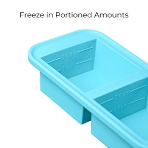 Souper Cubes 2-Cup Extra-Large Silicone Freezer Tray with lid- 2 pack - makes 4 perfect 2 cup portions - freeze soup, stew, sauce, or meals (2 Cup tray, Aqua color, pack of 2, with lids)