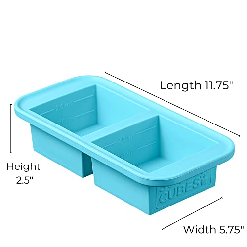 Souper Cubes 2-Cup Extra-Large Silicone Freezer Tray with lid- 2 pack - makes 4 perfect 2 cup portions - freeze soup, stew, sauce, or meals (2 Cup tray, Aqua color, pack of 2, with lids)