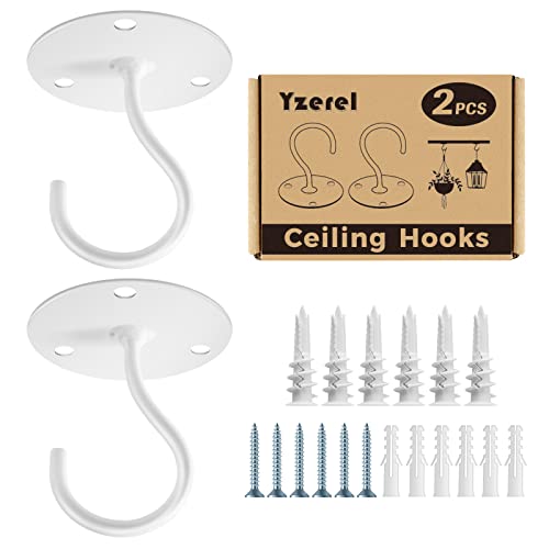 Yzerel Ceiling Hooks for Hanging Plants - Metal Plant Bracket Iron Wall Mount Lanterns Hangers for Hanging Bird Feeders, Lanterns, Wind Chimes, Planters, Outdoor Decoration Hooks（2pack） (White)