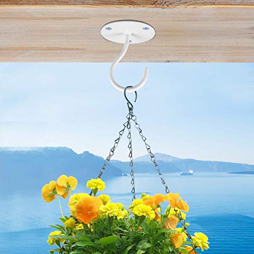 Yzerel Ceiling Hooks for Hanging Plants - Metal Plant Bracket Iron Wall Mount Lanterns Hangers for Hanging Bird Feeders, Lanterns, Wind Chimes, Planters, Outdoor Decoration Hooks（2pack） (White)