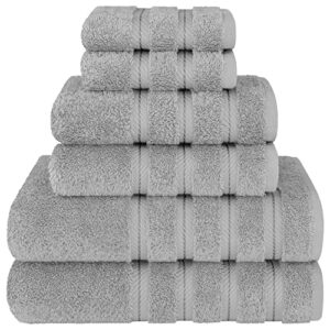 american soft linen 6 piece towel set, 2 bath towels 2 hand towels 2 washcloths, 100% turkish cotton towels for bathroom, light grey towel sets