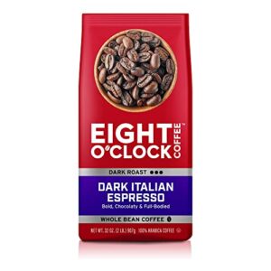 eight o’clock coffee dark italian espresso, dark roast, whole bean coffee, 32 ounce (pack of 1), 100% arabica, kosher certified