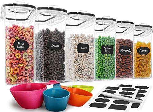 Cereal Container Set, MCIRCO Airtight Food Storage Containers ((4L /135.2oz) Set of 6, BPA Free Cereal Dispensers with Measuring Tools