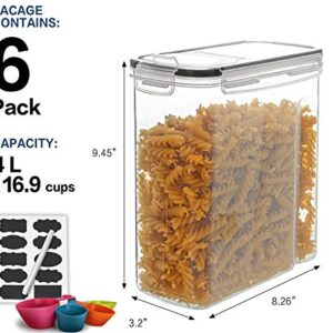 Cereal Container Set, MCIRCO Airtight Food Storage Containers ((4L /135.2oz) Set of 6, BPA Free Cereal Dispensers with Measuring Tools