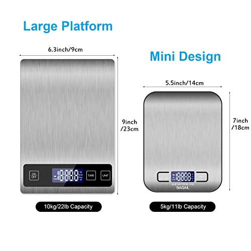 BAGAIL Digital Kitchen Scale, Premium Stainless Steel Food Scales Weight Grams and Oz for Baking and Cooking,11lb/5kg with 0.1oz/1g Precision