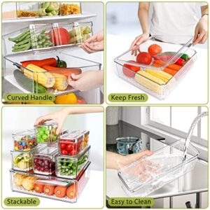 10 Pack Refrigerator Pantry Organizer Bins, Stackable Fridge Organizer Bins with Lids, Clear Plastic Food Storage Bins for Kitchen, Countertops, Cabinets, Fridge, Drinks, Fruits, Vegetable, Cereals