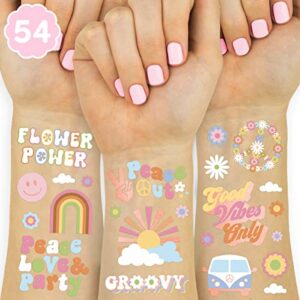 xo, fetti groovy 70s temporary tattoos – 48 glitter styles | flower power birthday party supplies, good vibes only favors, smiley, rainbow arts and crafts