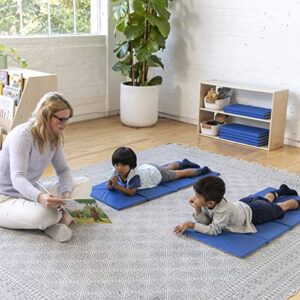 ECR4Kids Everyday Folding Rest Mat, 4-Section, 1in, Classroom Furniture, Blue/Grey