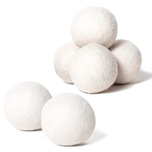 wool dryer balls 6-pack, xl size, 100% new zealand wool, reusable and handmade. natural fabric softener, reduce wrinkles and decrease drying time (white)