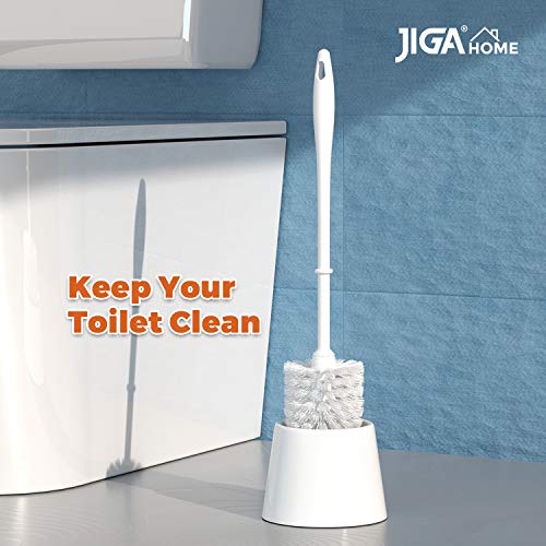 JIGA 3 Pack Toilet Brush and Holder Set, Toilet Bowl Brush with Caddy Bathroom Stiff Bristles Toilet Scrub Brush, White