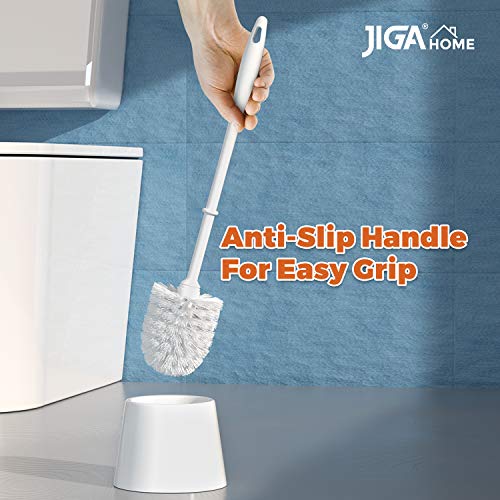 JIGA 3 Pack Toilet Brush and Holder Set, Toilet Bowl Brush with Caddy Bathroom Stiff Bristles Toilet Scrub Brush, White