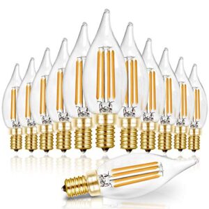 hizashi 90+ cri led candelabra bulb 40w equivalent e12 led bulb dimmable 2700k soft warm white, chandelier light bulbs, 4w 450lm flame tip ca10 candle light bulbs, ul listed – 12 pack