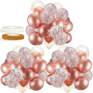 60 pack dandy decor rose gold balloons + confetti balloons w/ ribbon | rosegold balloons for parties | bridal & baby shower balloon decorations | latex party balloons | graduation, engagement, wedding