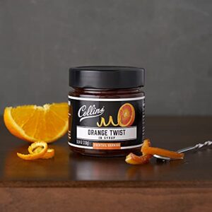 Collins Candied Fruit Orange Peel Twist in Syrup - Popular Cocktail Garnish for Skinny Margarita, Martini, Mojito, Old Fashioned Drinks, Peel for Baking, 10oz