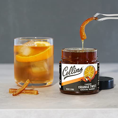 Collins Candied Fruit Orange Peel Twist in Syrup - Popular Cocktail Garnish for Skinny Margarita, Martini, Mojito, Old Fashioned Drinks, Peel for Baking, 10oz