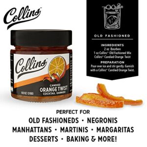 Collins Candied Fruit Orange Peel Twist in Syrup - Popular Cocktail Garnish for Skinny Margarita, Martini, Mojito, Old Fashioned Drinks, Peel for Baking, 10oz