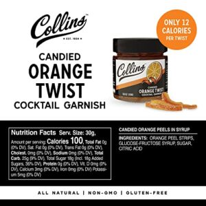 Collins Candied Fruit Orange Peel Twist in Syrup - Popular Cocktail Garnish for Skinny Margarita, Martini, Mojito, Old Fashioned Drinks, Peel for Baking, 10oz