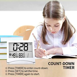 Betus Digital Travel Alarm Clock - Foldable Calendar Temperature Timer LCD Clock with Snooze Mode - Large Number Display, Battery Operated - Compact Desk Clock for All Ages (Silver, No Backlight)