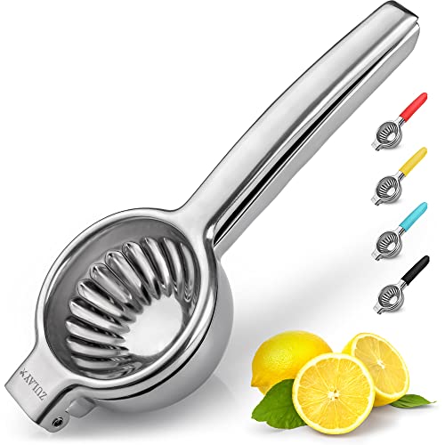 Zulay Lemon Squeezer Stainless Steel with Premium Heavy Duty Solid Metal Squeezer Bowl and Food Grade Silicone Handles - Large Manual Citrus Press Juicer and Lime Squeezer Stainless Steel