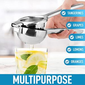 Zulay Lemon Squeezer Stainless Steel with Premium Heavy Duty Solid Metal Squeezer Bowl and Food Grade Silicone Handles - Large Manual Citrus Press Juicer and Lime Squeezer Stainless Steel