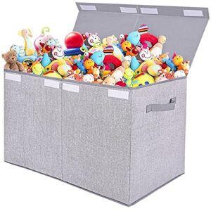 large toy box chest storage organizer with lid,collapsible kids toys boxes basket bins with sturdy handles for boys and girls, nursery, playroom 25″x13″ x16″ (light grey)