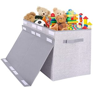 Large Toy Box Chest Storage Organizer with Lid,Collapsible Kids Toys Boxes Basket Bins with Sturdy Handles for Boys and Girls, Nursery, Playroom 25"x13" x16" (Light Grey)