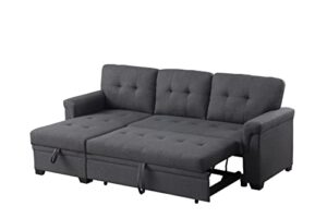 lilola home lucca dark gray linen reversible sleeper sectional sofa with storage chaise