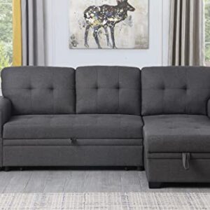 Lilola Home Lucca Dark Gray Linen Reversible Sleeper Sectional Sofa with Storage Chaise