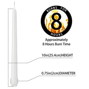 Kedtui Taper Candles 10 inch (H) Dripless, Set of 24 White Unscented and Smokeless Taper Candles Long Burning, Paraffin Wax with Cotton Wicks for Burning 8 Hours Time