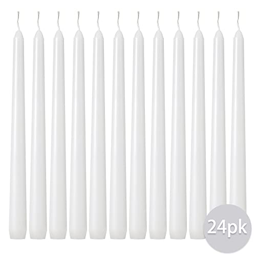 Kedtui Taper Candles 10 inch (H) Dripless, Set of 24 White Unscented and Smokeless Taper Candles Long Burning, Paraffin Wax with Cotton Wicks for Burning 8 Hours Time