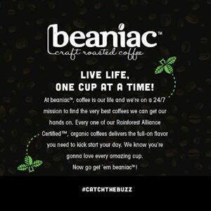 beaniac Organic Kickstarter 100% Colombian | Medium Roast, Single Serve Coffee K Cup Pods | Rainforest Alliance Certified | 30 Compostable, Plant-Based Coffee Pods | Keurig Brewer Compatible