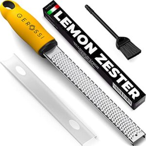 stainless steel cheese and citrus zester grater w/extra sharp blade – perfect for lemons, parmesan, garlic, chocolate – spice up any kitchen dish in seconds with your premium hand held shredder