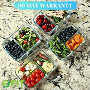 2 & 3 Compartment Glass Meal Prep Containers (4 Pack, 32 oz) - Glass Food Storage Containers with Lids, Glass Lunch Box, Glass Bento Box Lunch Containers, Portion Control, Airtight