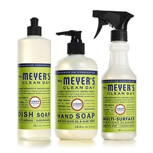 mrs. meyer’s kitchen essentials set, includes: hand soap, dish soap, and all purpose cleaner, lemon verbena, 3 count pack