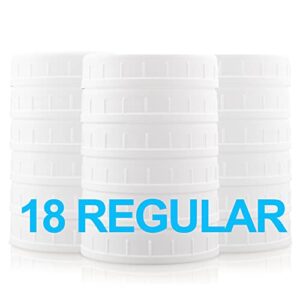 [18 pack] plastic regular mouth mason jar lids for ball, kerr and more – white plastic storage caps for mason/canning jars