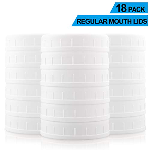 [18 Pack] Plastic REGULAR Mouth Mason Jar Lids for Ball, Kerr and More - White Plastic Storage Caps for Mason/Canning Jars