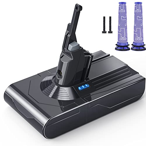 Dyson V8 Replacement Battery, 21.6V 5000mAh Li-ion Battery Compatible with V8 Animal V8 Absolute V8 Motorhead V8 Carbon Fiber V8 Fluffy Series Cordless Vacuum Cleaner, 2 Filters and 2 Screws Included