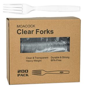 200 count clear disposable plastic forks, heavy weight disposable forks plastic utensils for parties, picnics, big event, daily use