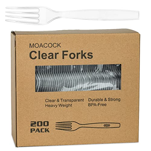 200 Count Clear Disposable Plastic Forks, Heavy Weight Disposable Forks Plastic Utensils for Parties, Picnics, Big Event, Daily Use