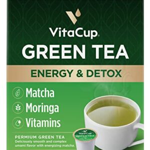 VitaCup Green Tea Pods, Enhance Energy & Detox with Matcha, Moringa, B Vitamins, D3, Keto, Paleo, Vegan, Recyclable Single Serve Pod, Compatible with Keurig K-Cup Brewers,16 Ct