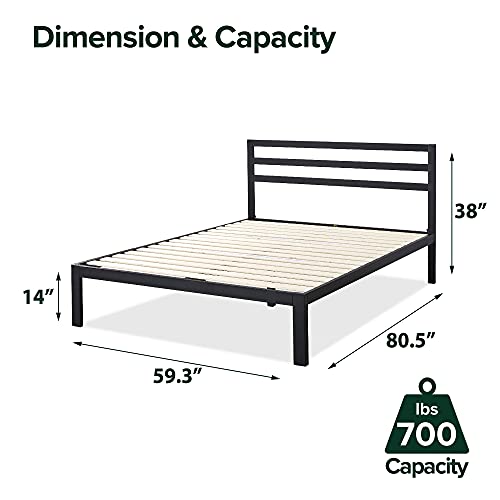 ZINUS Mia Metal Platform Bed Frame with Headboard / Wood Slat Support / No Box Spring Needed / Easy Assembly, Queen